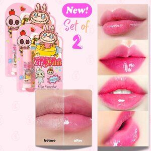 NEW Set 2 Labubu Theme Strawberry Color Changing Moisture Lip Gloss Makeup Gift